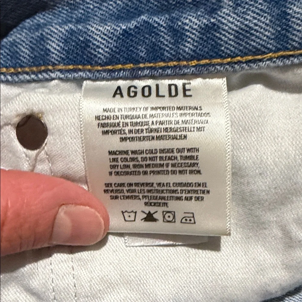 Agolde Parker Long Size 32 Light Wash Distressed Denim Cutoff Shorts
